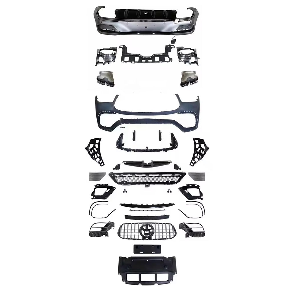 Body Kit  package suitable for Mercedes GLE Coupe C167 after 2019 with black trims, black grille, and black exhaust tips