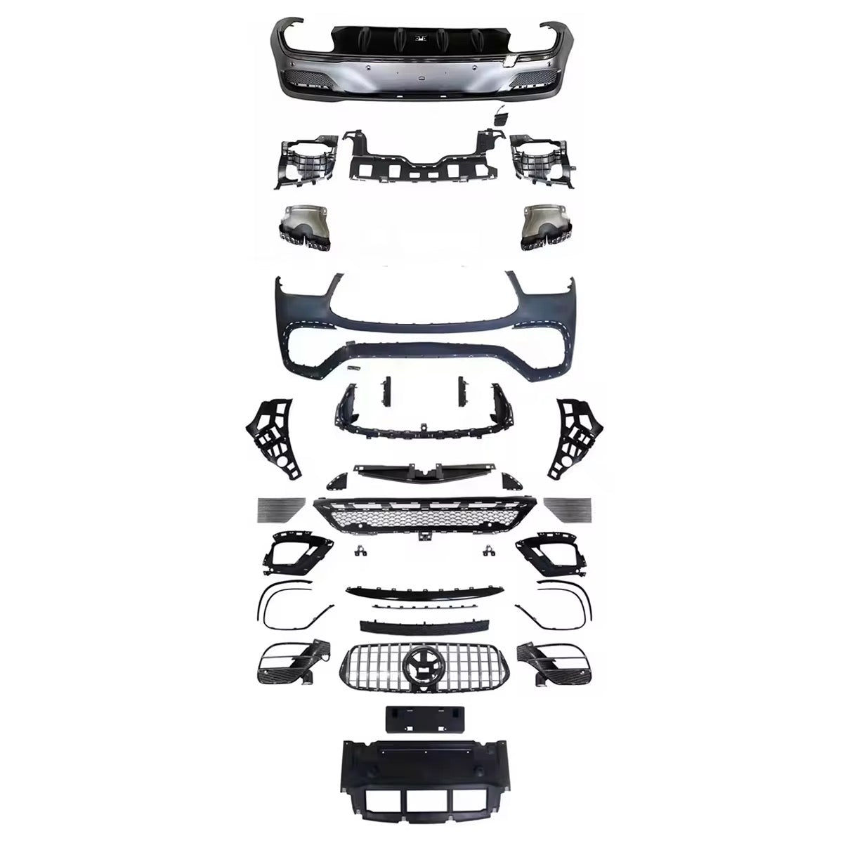 Body Kit  package suitable for Mercedes GLE Coupe C167 after 2019 with black trims, black grille, and black exhaust tips